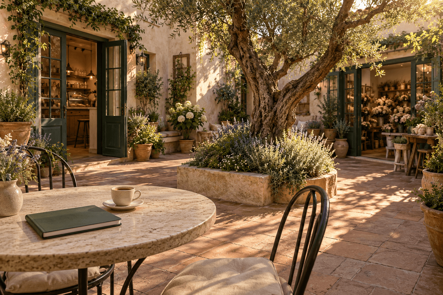 An independent business courtyard, generated editorial image